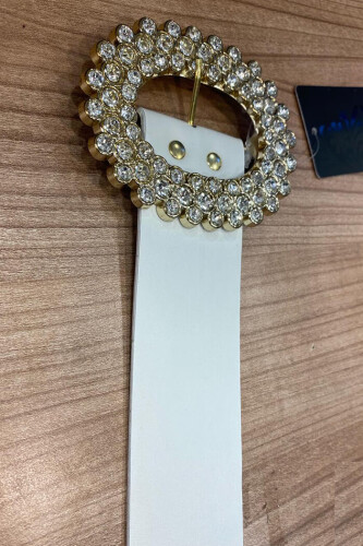 9028 Big Stone Belt Ecru - Bym Fashion