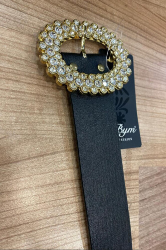 9028 حزام حجري كبير أسود - Bym Fashion