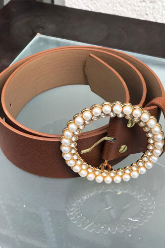 9029 Triangle Belt Plate With Pearls - Bym Fashion