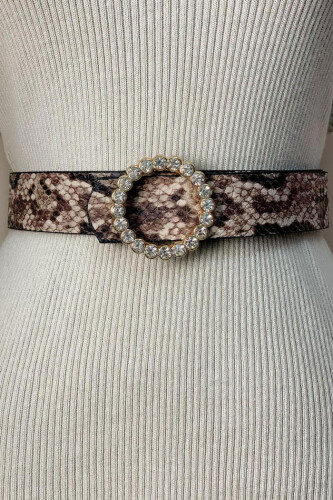 9031 Snakeskin Stone Belt Brown - Bym Fashion (1)