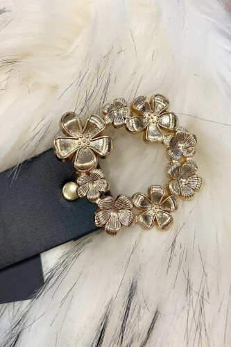 9045 Flower Buckle Belt Black - Bym Fashion