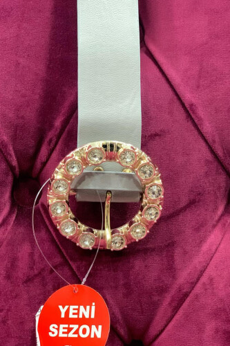 9059 Leather Stone Belt Gray - Bym Fashion