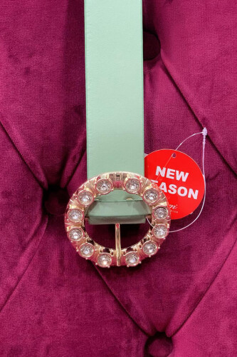 9059 Leather Stone Belt Mint - Bym Fashion