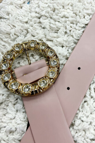 9059 Leather Stone Belt Powder - Bym Fashion