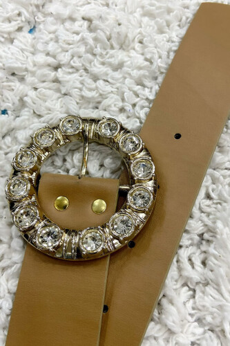 9059 Leather Stone Belt Mink - Bym Fashion