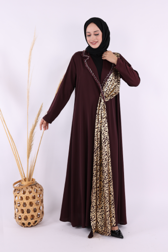 Arapça Harf Baskı Detaylı Abaya 70015 Bordo - 2