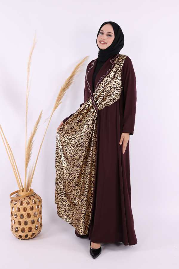 Arapça Harf Baskı Detaylı Abaya 70015 Bordo - 3