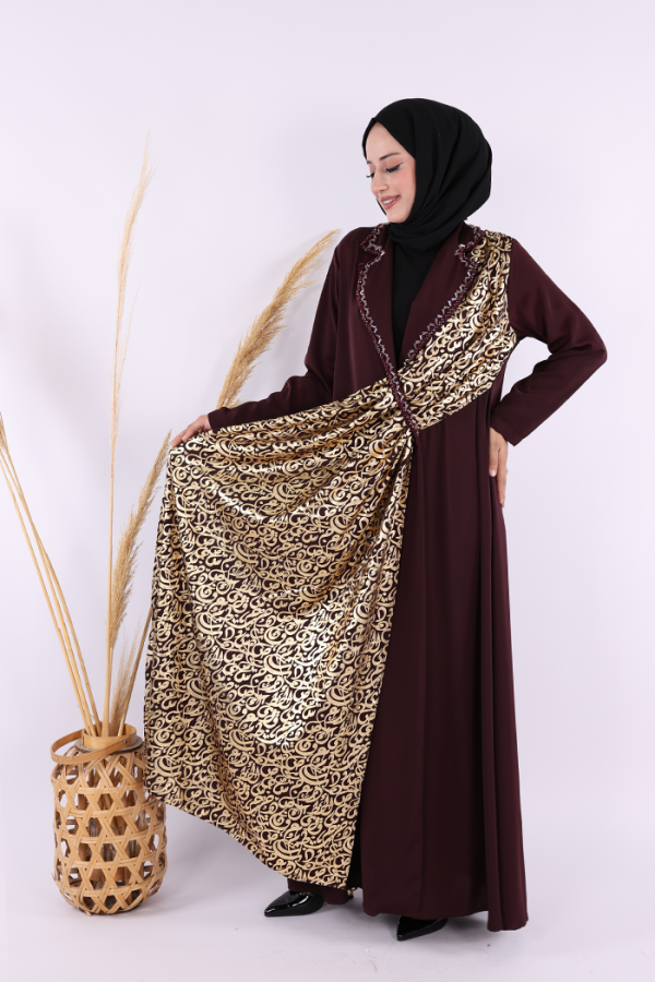 Arapça Harf Baskı Detaylı Abaya 70015 Bordo - 4