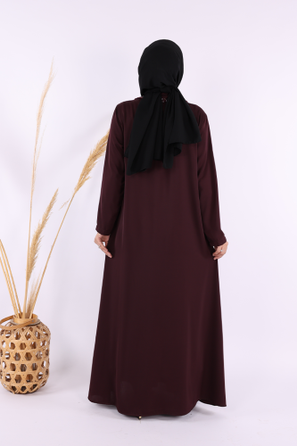 Arapça Harf Baskı Detaylı Abaya 70015 Bordo - 5