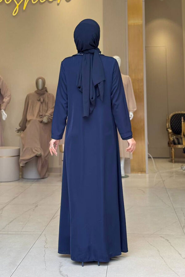 Arapça Harf Baskı Detaylı Abaya 70015 Lacivert - 2