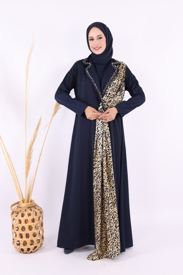 Arapça Harf Baskı Detaylı Abaya 70015 Lacivert - 2
