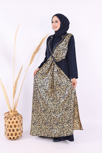 Arapça Harf Baskı Detaylı Abaya 70015 Lacivert - 4