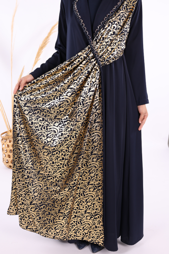 Arapça Harf Baskı Detaylı Abaya 70015 Lacivert - 7