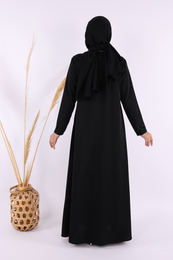 Arapça Harf Baskı Detaylı Abaya 70015 Siyah - 4