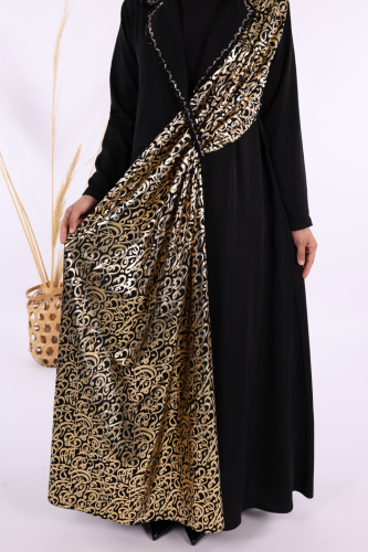 Arapça Harf Baskı Detaylı Abaya 70015 Siyah - 6