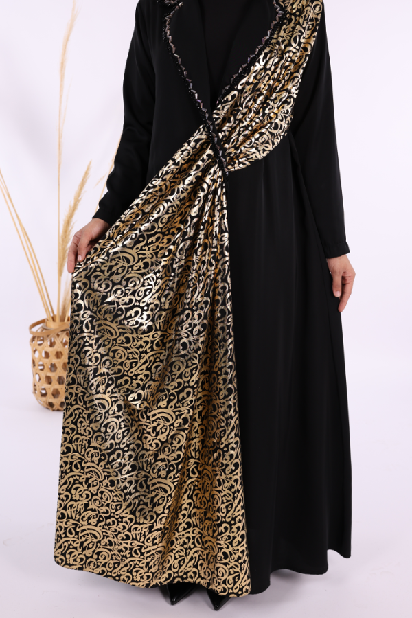 Arapça Harf Baskı Detaylı Abaya 70015 Siyah - 6