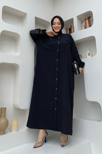 Arkası Zincir Püskül Detay Boydan Düğmeli Yarasakol Ferace 7822 Siyah - Bym Fashion