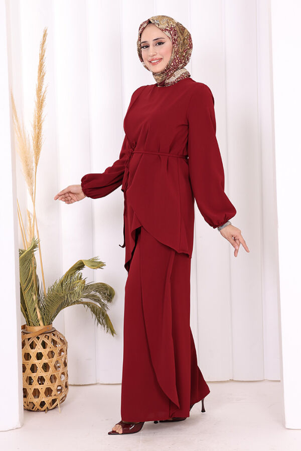 Asimetrik Kesim Tunik Pantolon İkili Takım 8694 Bordo - 6