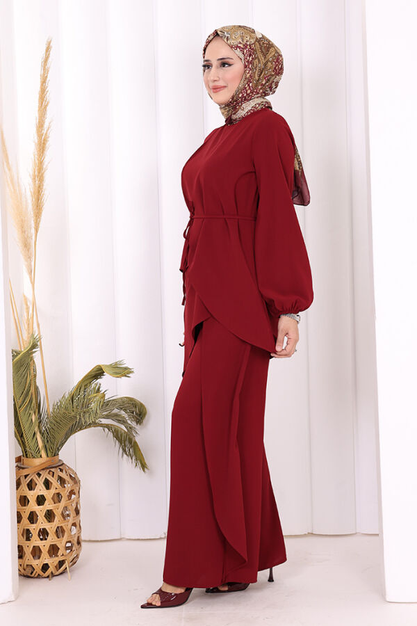 Asimetrik Kesim Tunik Pantolon İkili Takım 8694 Bordo - 7