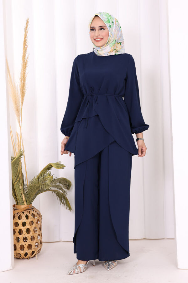 Asimetrik Kesim Tunik Pantolon İkili Takım 8694 Lacivert - 5