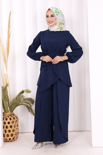 Asimetrik Kesim Tunik Pantolon İkili Takım 8694 Lacivert - 6