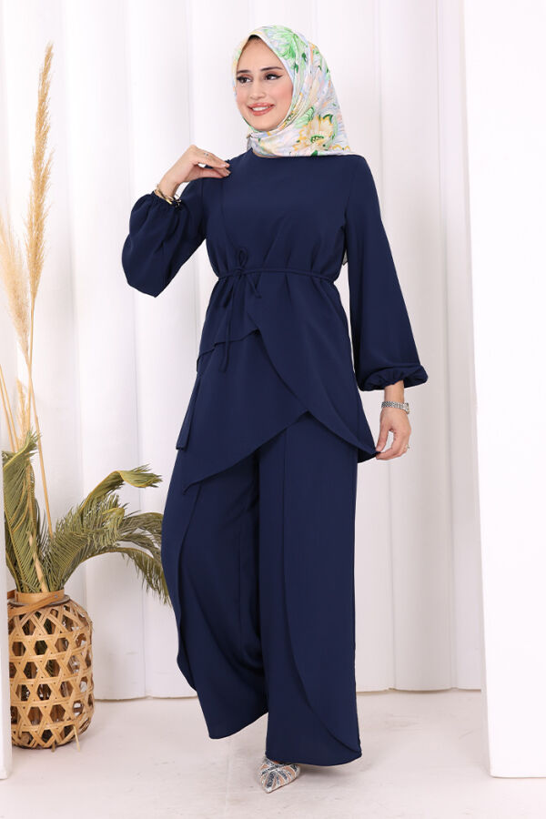 Asimetrik Kesim Tunik Pantolon İkili Takım 8694 Lacivert - 7
