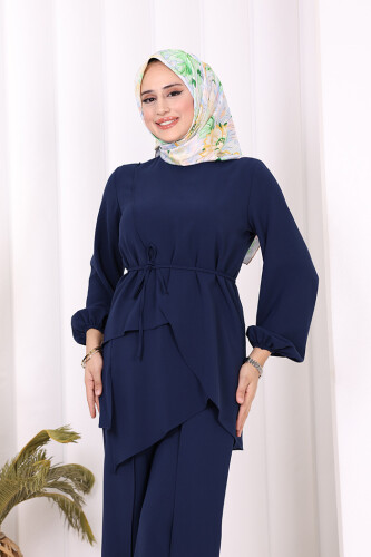 Asimetrik Kesim Tunik Pantolon İkili Takım 8694 Lacivert - 9