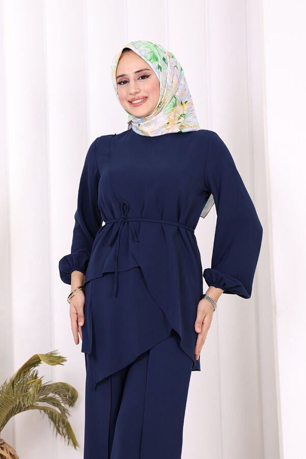 Asimetrik Kesim Tunik Pantolon İkili Takım 8694 Lacivert - 9
