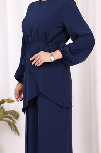 Asimetrik Kesim Tunik Pantolon İkili Takım 8694 Lacivert - 10