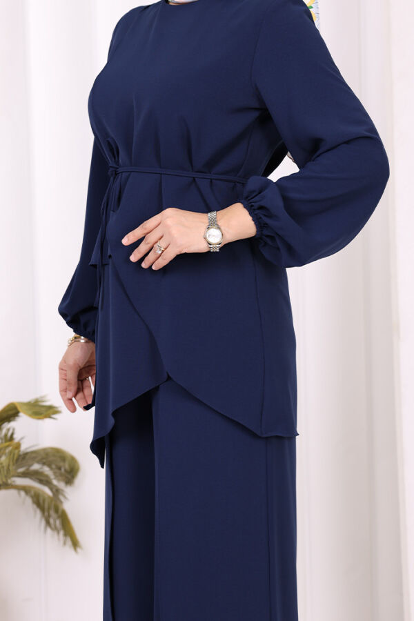 Asimetrik Kesim Tunik Pantolon İkili Takım 8694 Lacivert - 10
