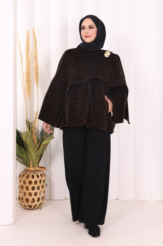 Atkı Detay Leoparlı Panço 70061-1 Kahverengi - 1