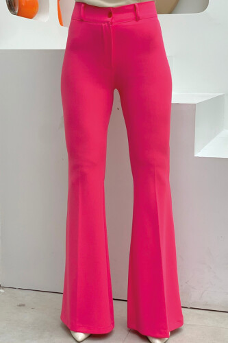 Waist Zippered Flared Trousers 0231 Fuchsia - Bym Fashion