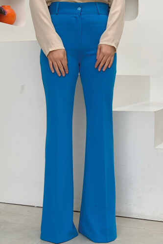 Waist Zippered Flared Trousers 0231 Blue - Bym Fashion