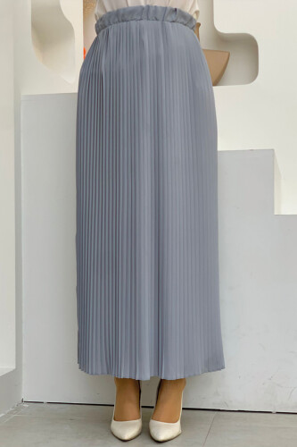 تنورة شيفون مبطنة بخصر مطاطي 1152 رمادي - Bym Fashion