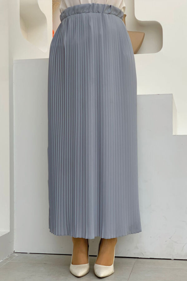 تنورة شيفون مبطنة بخصر مطاطي 1152 رمادي - 1