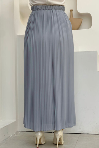 Elastic Waist Pleated Lined Chiffon Skirt 1152 Gray - Bym Fashion (1)
