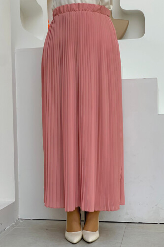 Elastic Waist Pleated Lined Chiffon Skirt 1152 Powder - Bym Fashion