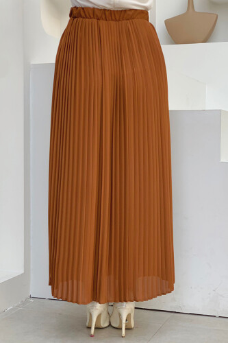 Elastic Waist Pleated Lined Chiffon Skirt 1152 Tan - Bym Fashion (1)