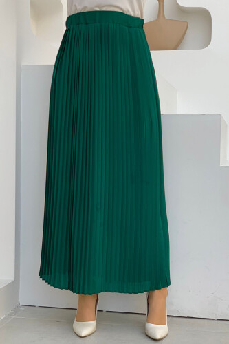 Elastic Waist Pleated Lined Chiffon Skirt 1152 Emerald - Bym Fashion