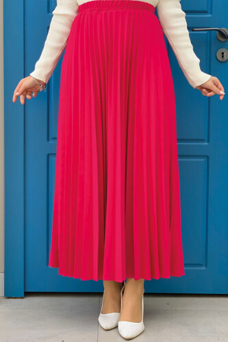 Elastic Waist Pleated Skirt 1178 Fuchsia - Bym Fashion