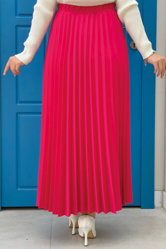 Elastic Waist Pleated Skirt 1178 Fuchsia - Bym Fashion (1)