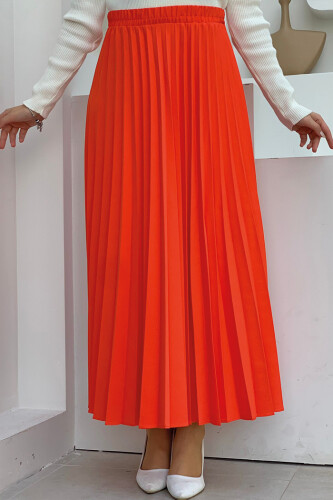 Elastic Waist Pleated Skirt 1178 Orange - Bym Fashion