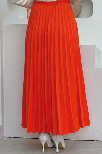 Elastic Waist Pleated Skirt 1178 Orange - Bym Fashion (1)