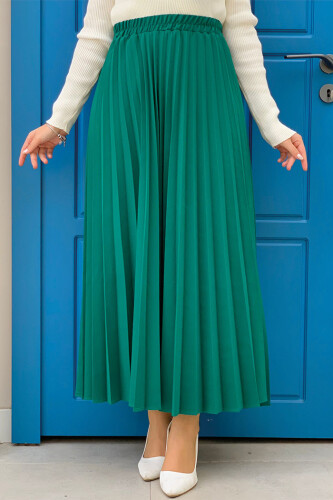 Elastic Waist Pleated Skirt 1178 Emerald - Bym Fashion