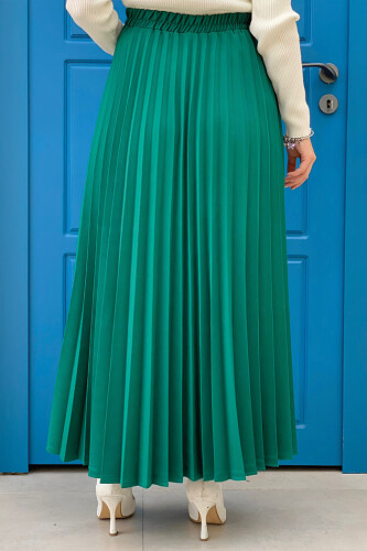 Elastic Waist Pleated Skirt 1178 Emerald - Bym Fashion (1)