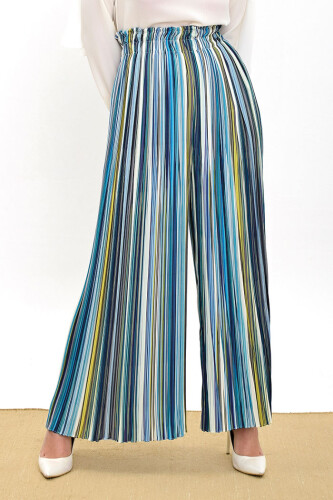 Elastic Waist Colored Line Pattern Trousers 0204 Mint - Bym Fashion