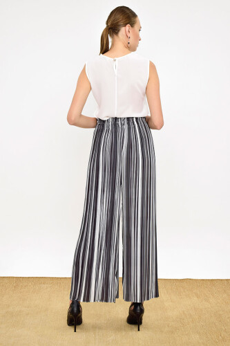 Bel Lastikli Renkli Çizgi Desenli Pantolon 0204 Siyah - 4