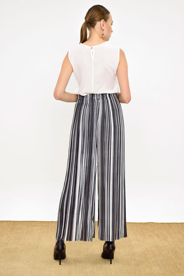 Bel Lastikli Renkli Çizgi Desenli Pantolon 0204 Siyah - 4