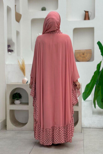 Spotted Collar Detail Chiffon Cloak Dress Suit 3643 Powder - Bym Fashion (1)