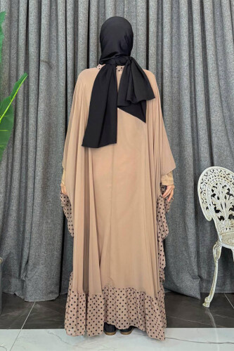 Spotted Collar Detail Chiffon Cloak Dress Suit 3643 Mink - Bym Fashion (1)